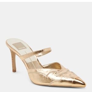 Dolce Vita gold Klover Heels Gold cap toe Distressed Leather mule heels‎ size 11